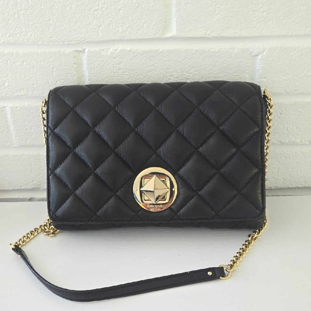Kate Spade Gold Coast Meadow Flap Leather Shoulder Chain Bag Black